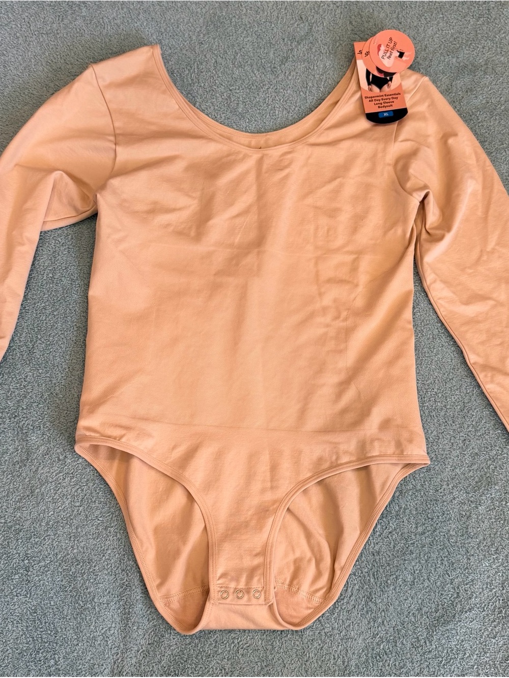 Shapermint Essentials Women’s Long Sleeve Bodysuit Compression XL Beige